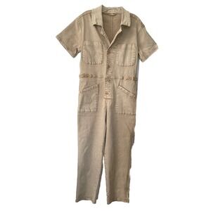 Saints & Hearts Sz Small Jumpsuit Romper Tan Soft Cotton Denim